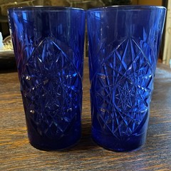 Vintage Libby Blue Sapphire Hobstar Tall Glasses Set Of 2 Highball