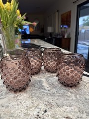 Vintage Amethyst Hobnail Glass Tumblers/RETRO BARWARE! Glows Green (Manganese)