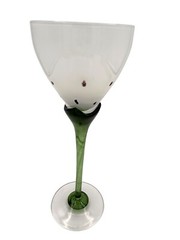 Hadeland Art Glass White Green Cocktail Wine Goblet Norway Flower Kari Ulleberg
