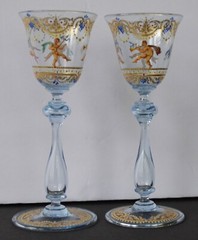 Venetian Salviati Blue Enamel Sabine Mythology Wine Goblets (2)
