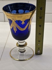 VTG Horchow 24 KtGold Cobalt Blue Crystal Wine Water Glass Goblet ITALY