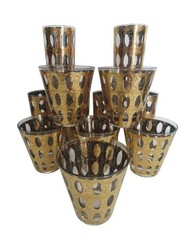12 Vintage Culver 22K Gold PISA MCM Barware Glasses 6 High Ball 6 Rock