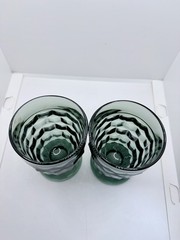 Set of 2 Vintage Colony Glass Whitehall 4 3/8” Riviera Blue Cubist Tumbler
