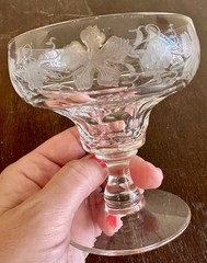 Vintage Set 5 Val St Lambert Vignes Crystal Tall Sherbet Champagne Glasses 4”H