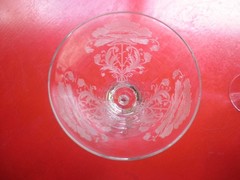 2 Tiffin Flanders Poppy Etch 8 1/4″ Crystal Water Goblets Fluted Stem 1927-1935