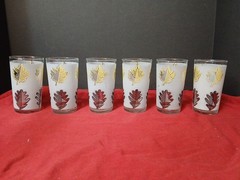 Ser of 6 Libbey Frosted Black and Gold Drinking Glasses – 4.5″