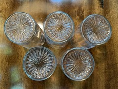 Vintage Juice Glasses Lot of 5 Etched with Grapes, Stem, & Leaves – 3 7/8″ tall
