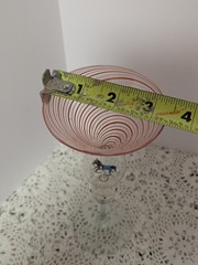 1930’s BIMINI BLOWN SWIRL ART GLASS GOBLET WITH BUBBLE ANIMAL HORSE STEM 7″H