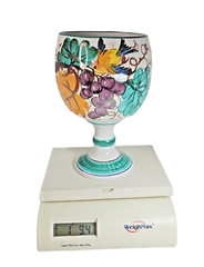 Large VTG Italian Pottery Pedestal Goblet Wine Glass W/ Hand Painted Bird