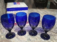 Vintage New Libbey Premiere Cobalt Blue Iced Tea Glasses 16oz Goblets Set of 4