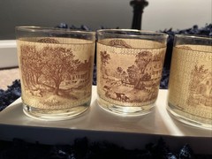 Vintage 4 Piece Currier and Ives Four Seasons Old Fashioned Whiskey Glass Set
