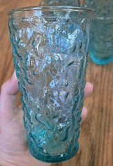 Vintage Anchor Hocking Lido Milano Aquamarine Crinkle Glass Tumblers *Set Of 5*