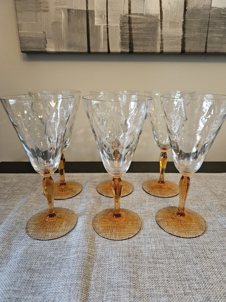Rare Fostoria Cellini Loop Optic pattern # 5093 Amber Stem 7 1/2″ Goblet