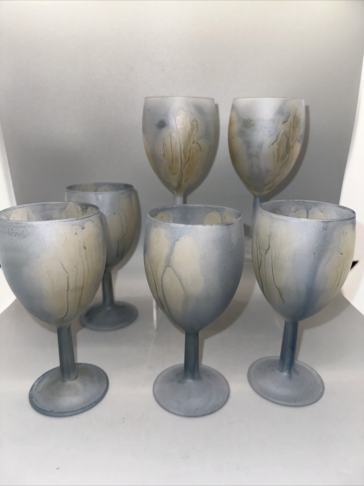RUEVEN NOUVEAU ART GLASS HAND PAINTED WINE GLASSES SET OF 6 EXCELLENT