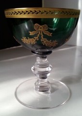 6 Tiffin-Franciscan ‘Green Bouquet’ Gold Encrusted Crystal Champaign Fruit Cups