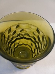 4 Vtg Indiana Glass Whitehall 4 oz Juice Glasses Avocado Green Cubist 3.75 in