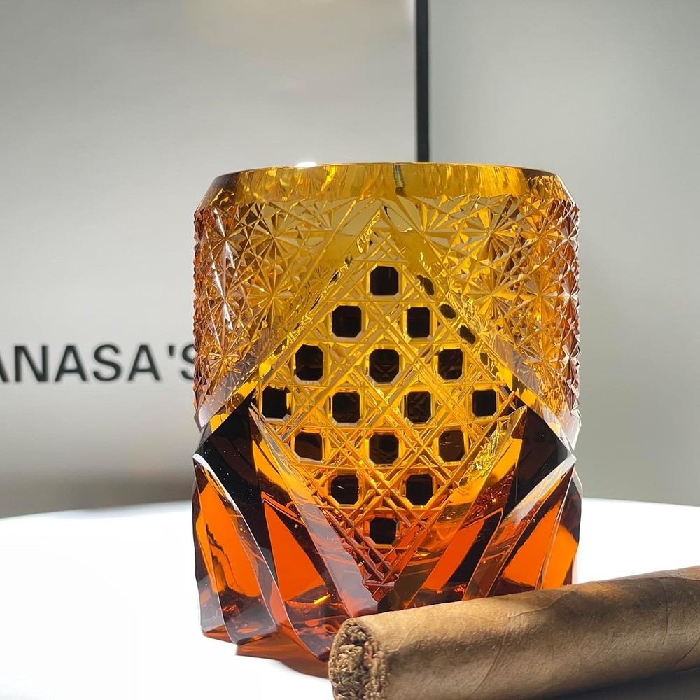 Japanese Crystal Whiskey Glass, Cut Crystal Pattern, Luxury Cocktail Glassware