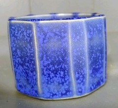 Handcrafted Pottery Tea Cup Blue Faceted Whiskey Sipper Small Planter Signed