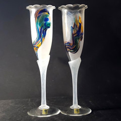 BOHEMIA GLASS ART CHAMPAGNE FLUTES, , Art Glass, 10″, 8 Oz, CZECH REPUBLIC, 2PCS