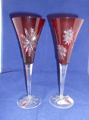 WATERFORD CASED CRYSTAL SNOW CRYSTALS RUBY FLUTES – SET OF 2 – NEW IN BOX