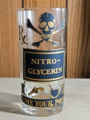 Georges Briard Name Your Poison Skull Highball Glasses Clear Blue Gold Signed