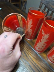 5 Vintage Culver Red Gold Siam Thai Goddess Tumbler Drinking Glasses