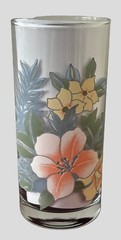 Set of Three Floral Glassware Tumblers with Peach and Yellow Flowers 5″ Vintage