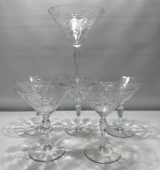 Floral Etched Laurel Leaf Cut Champagne Glass Clear 5 2/8″ Lot of 6 Vintage