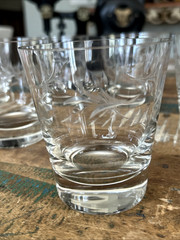 Set 6 Heavy Cut Crystal Whiskey Glasses Pretty Leaf Design Weighted Bottoms XLNT