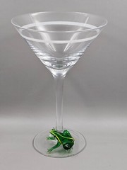 Vtg Olin Stubek Tall Martini Stem Glass Lampwork Hand Blown Art Glass Green Frog