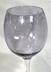 Set of 4 Jewel Tone Etched Wine Glasses Grapes & Vine Pattern Blue Green Purple