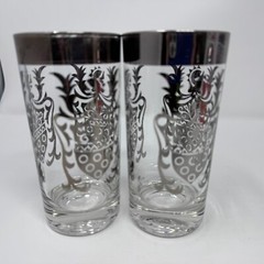 Vintage Kimiko Silver Rim Highball Glasses MCM Guardian Knight Shield Set of 4