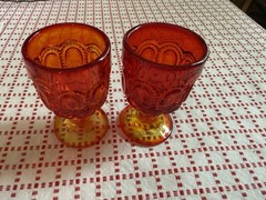 L.E. Smith Moon & Stars 2 glass goblets Amberina Red color excellent 3 3/4” high