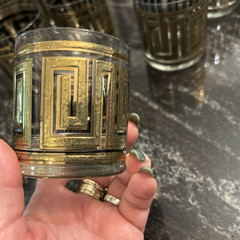 Vintage Culver Gold Greek Key Barware Double Old Fashioned Glasses Set of 8