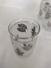 Vintage 60’s Libbey 12oz. Frosted Glass Silver Rimmed Leaf Pattern Tumblers (8)