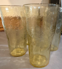 6 Antique Depression Era Glasses Federal Glass Company Yellow/Amber Tea Tumblers
