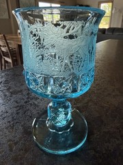 VTG Daisy & Cube Etched Water Goblet L.G. Wright Black Forest Moose Deer Dog