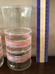 10 Libbey Pink White Sponge Bands Tumblers Lot Vintage Clear Drinking Glasses