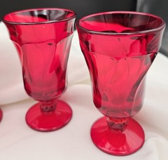 Ruby Red Glass Goblets Set of 4 Vintage Footed Juice Wine Glasses 5”