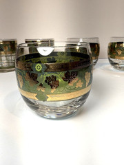 Vintage Green Cera Glass Golden Grapes Barware Set of 5- MCM