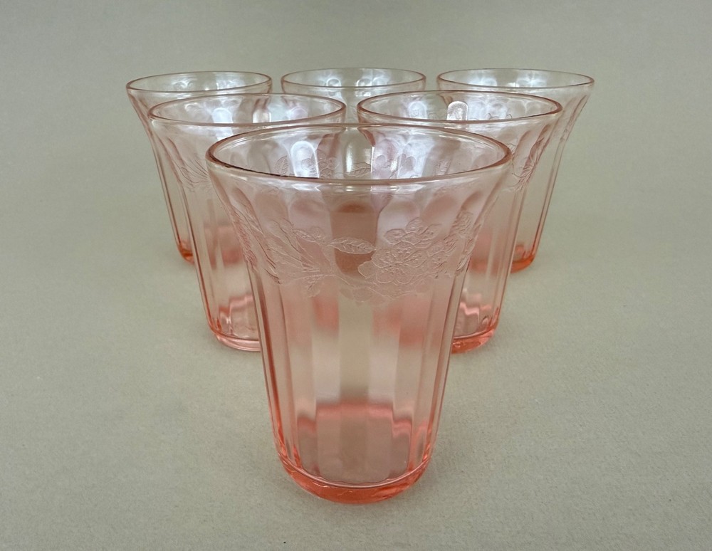 jeannette cherry blossom pink flat tumbler (set of 6) 4 1/8″ tall 9 oz.