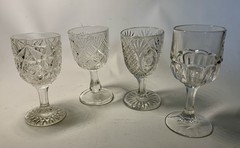 4 EAPG Wine Cordials Glasses Different Patterns