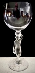 Bayel Crystal Venus Bacchante Wine Glass France Frosted Nude Figural Stem Goblet