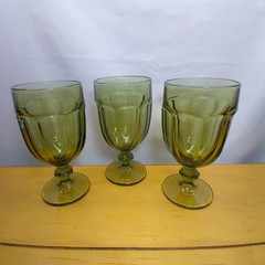 3 Vintage Libbey Green Gibraltar DURATUFF USA 16 oz Goblets Water Glasses