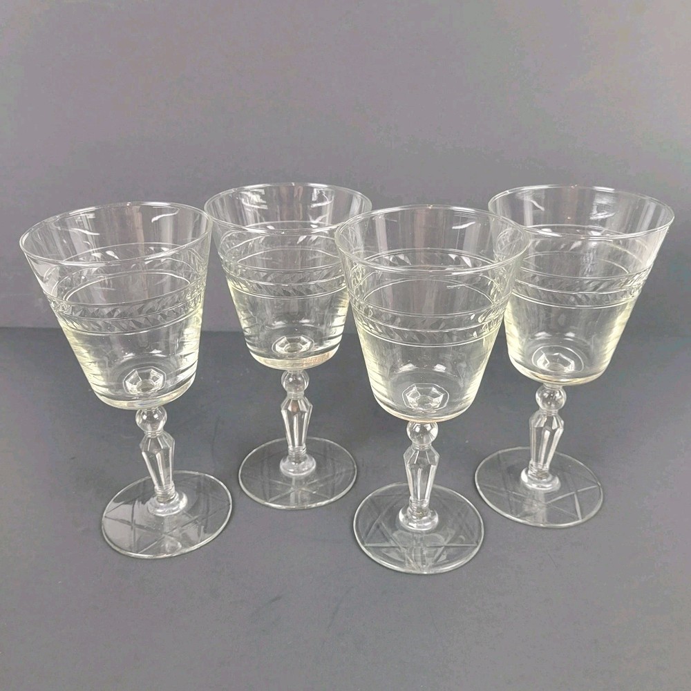 Libbey Rock Sharpe Jefferson Crystal Wine Glass~50s~Star of David~Set of 4