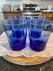Flare Cobalt Blue Glassware Tumblers, 5″ tall x 3.5″ wide Mouth, set of 4, EUC
