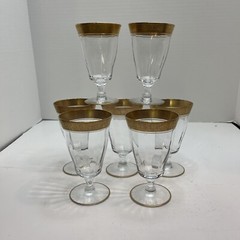 Vintage Gold Encrusted Optic Juice Tumber Cocktail Glass 4 3/4″ Tall Set of 7