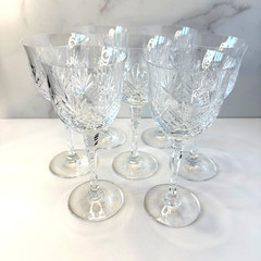 💠 Crystal Wine Glasses Set of 7 Fan & Diamond Cut Elegant Stemware 7-1/8″