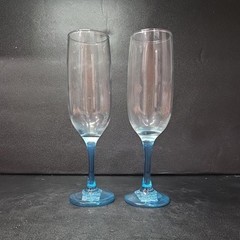 Epure Blue Stemmed Champagne Flutes, Set Of 2, Vintage Stemware Toasting Glasses