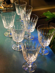 Vtg Set 7 EDINBURGH CRYSTAL ED130 Vertical Hand Cut Water Goblet Glasses SIGNED
